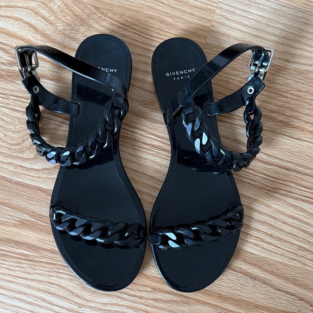 Givenchy Black Chain Design Sandals Size 8 Women's